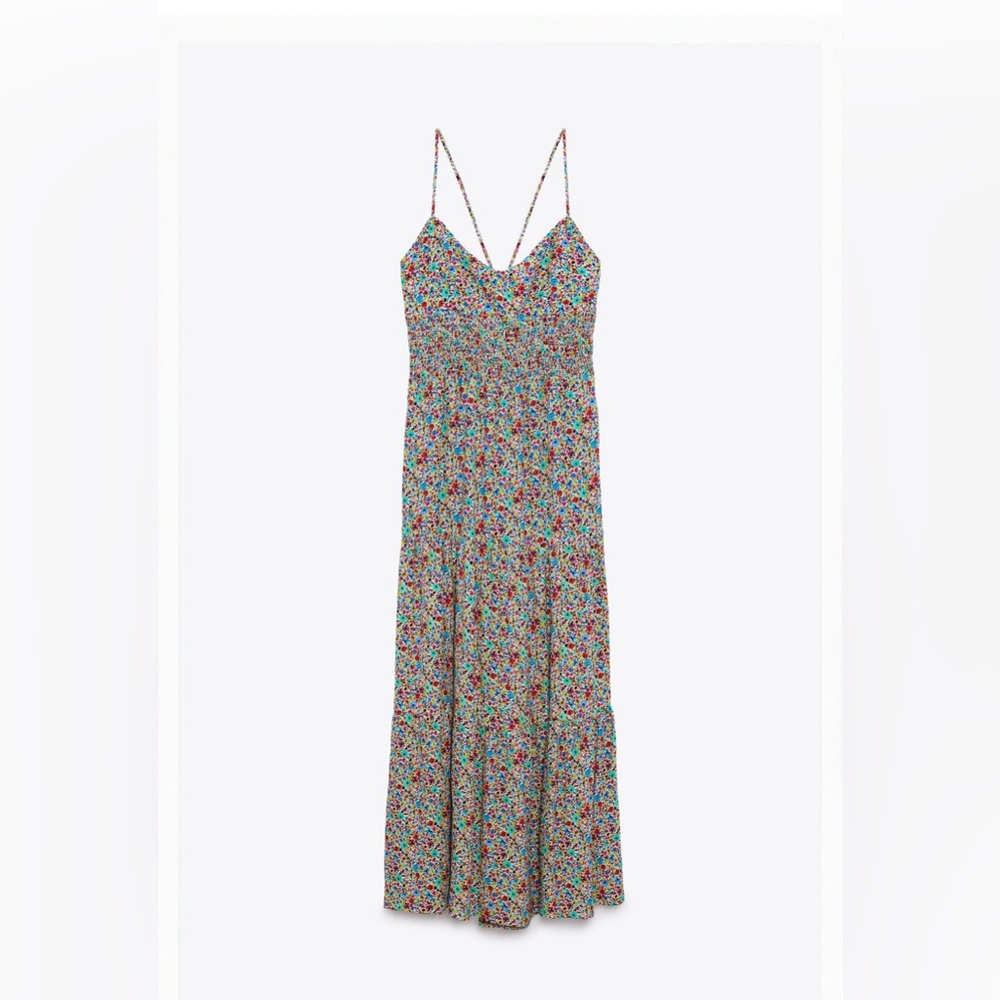 Floral Spaghetti-Strap Midi Dress — Multi